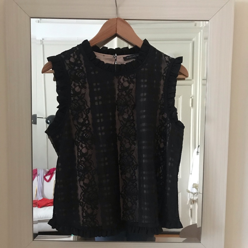 English Factory- Size L black lace sleeveless top.